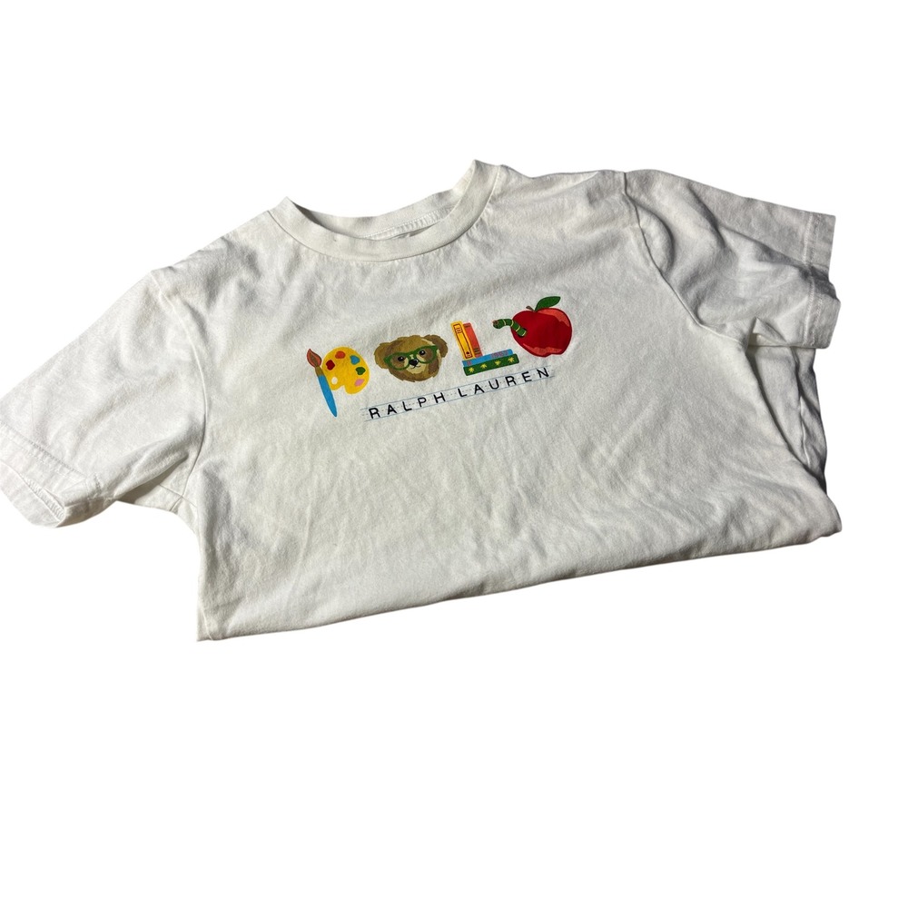 Kids Polo Ralph Lauren White Graphic‎ T Shirt Short Sleeve Kids S P CH 8